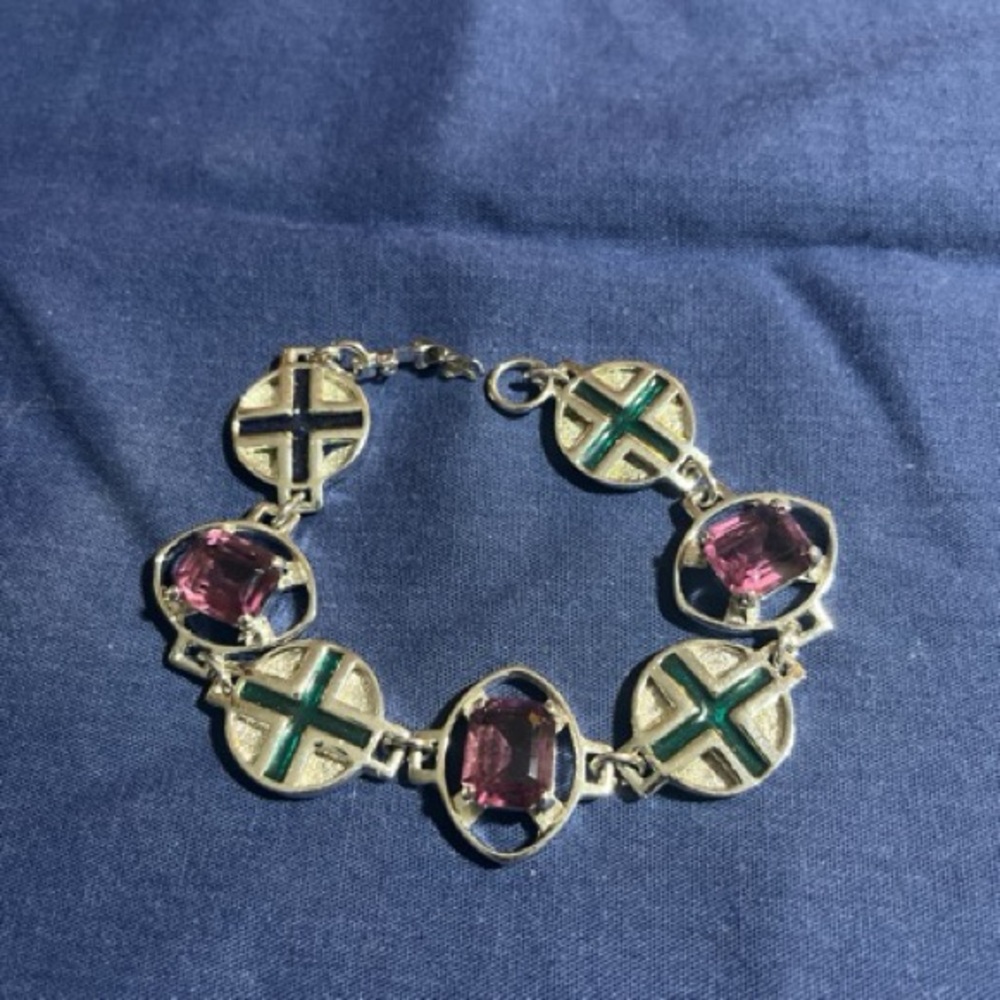 Avon Silver Bracelet with Purple and Green Accents